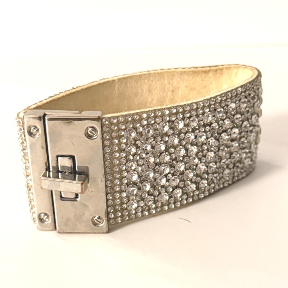 Rhinestone Cuff Bracelet Pavé Silver Turn-lock Formal‎ Statement Glam Y2K Prom